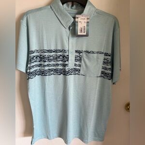 Costa NWT Light Blue Polo with Navy Pattern, front pocket. Size Small